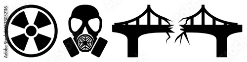 crisis hazard symbols and broken bridge