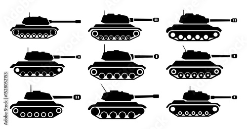 military tank silhouette icon vector set