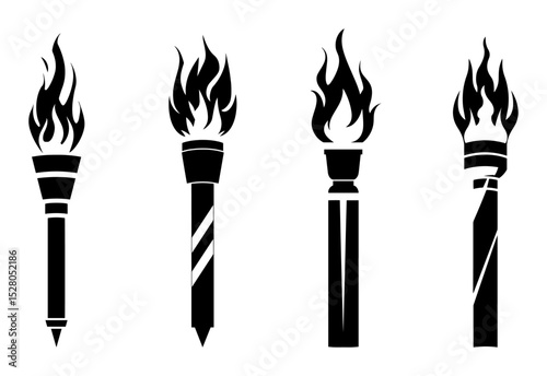 vector burning torches silhouette collection