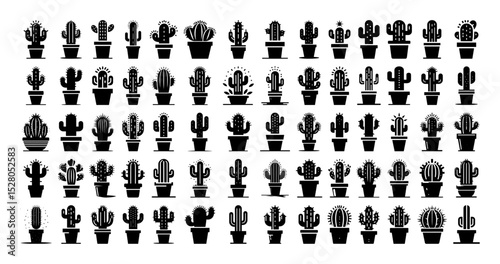 cactus icon collection in pots vector set
