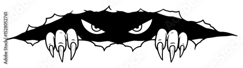 monster eyes and claws ripping through wall