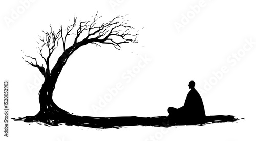 solitary figure under tree silhouette scene