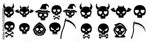 horror skull icon collection with reaper