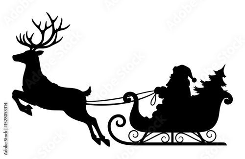 santa claus sleigh silhouette with reindeer vector