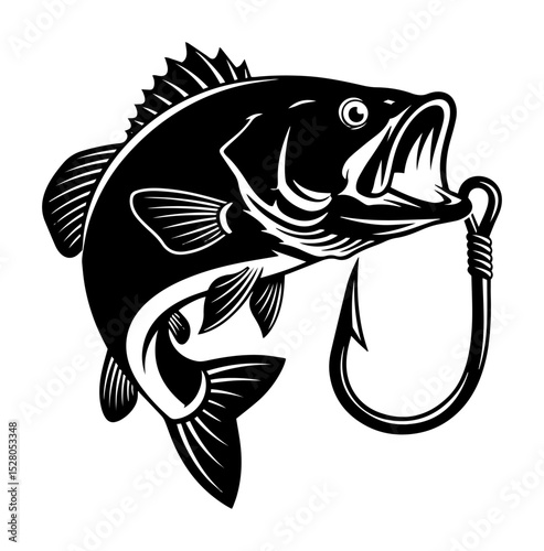 bass fish caught on fishing hook vector