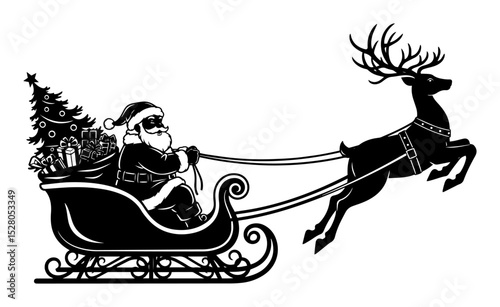 santa on sleigh with gifts and reindeer vector