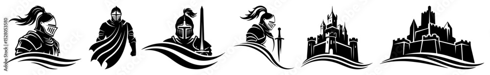 Obraz premium medieval figures and castle silhouettes