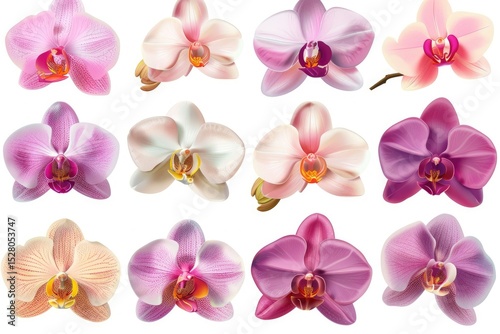 Ultra Quality Image of Set of Exotic Orchids on a White Background