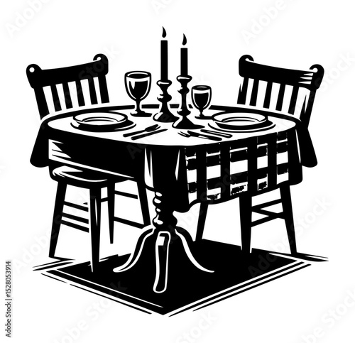 romantic dinner table with candles illustration