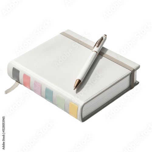 Elegant White Notebook and Rose Gold Pen, Minimalist Workspace Stationery