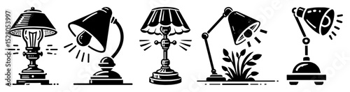 vintage and modern desk lamp vector set