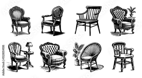 vintage armchair and classic chair collection illustration