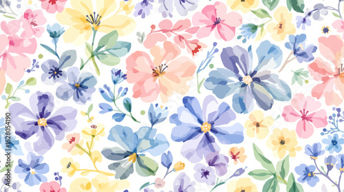 Seamless floral pattern, watercolor background pattern colorful flowers on white background