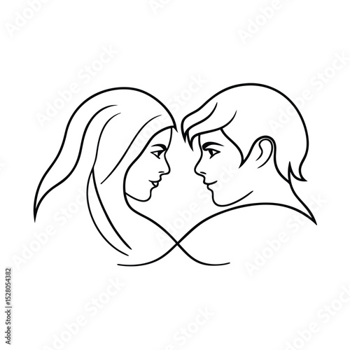 Vector illustration of a man and a woman gazing at each other in romantic love