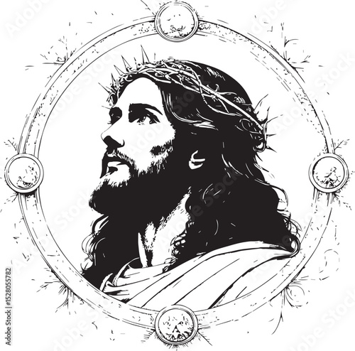 portrait of a woman with long hair, jesus christ vector 