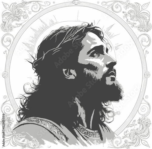 portrait of a woman with long hair, jesus christ vector 