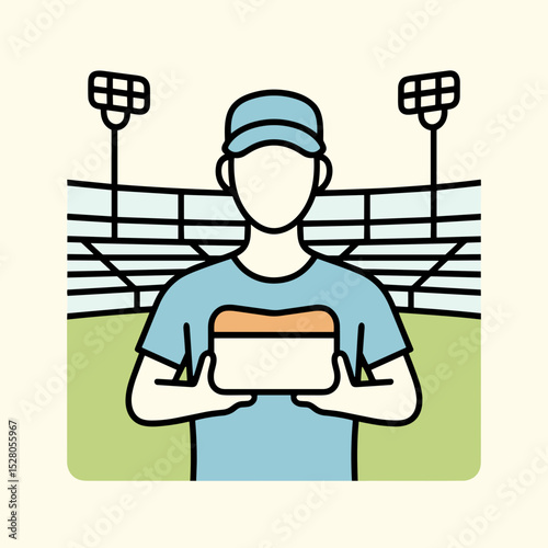 Hot dog vendor holding food at baseball stadium during a game - Concept of MLB - Vintage Stadium Life  