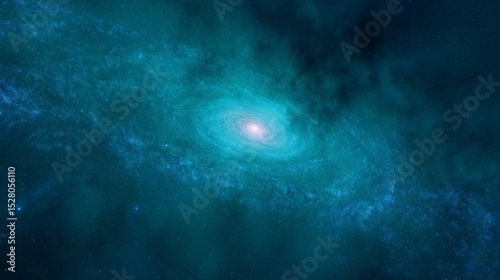galactic scene with lightest planet centered on navy green cosmic background