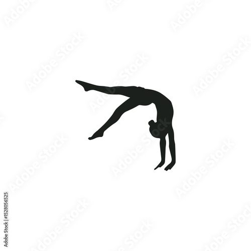 Gymnast black silhouette in bridge position isolated on white background