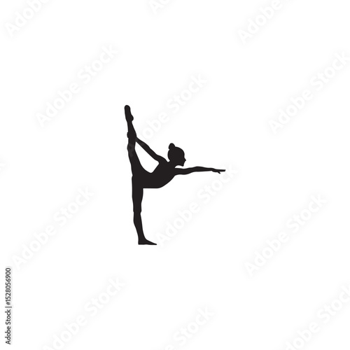 Silhouette of graceful dancer performing standing split pose with arm extension