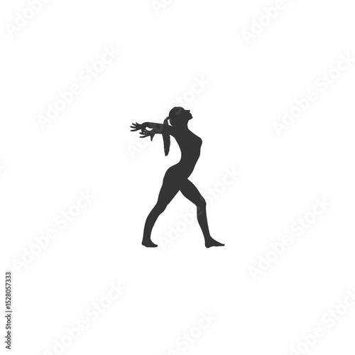 Yoga practice woman silhouette in relaxation pose stretching exercise black and white minimalist design
