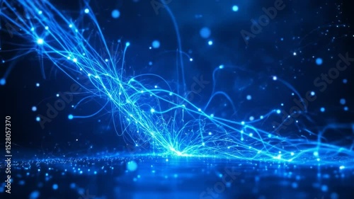 3D Animation Of Bright Blue Sparks Magically Appearing In The Dark, Glittering And Whirling, Leaving Glowing Trails And Reflections On The Floor, Creating A Magical Festive Atmosphere. 4k video
