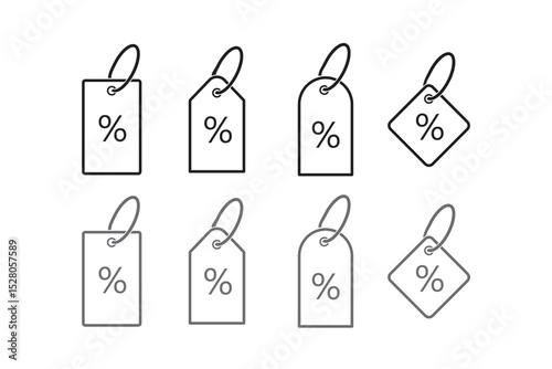 Set of discount coupon or shopping tag. Label with percentage, discount offer tag symbol. Black friday discount, sale label. Sale price tag with discount offer. Vector.