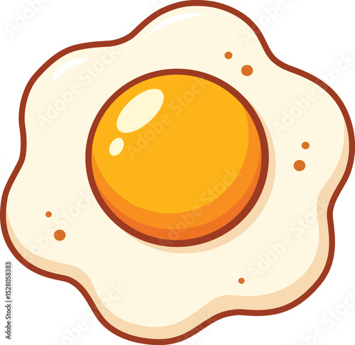 Fried egg illustration with bright yellow yolk and white, fluffy egg white surrounding it, creating cheerful and appetizing appearance