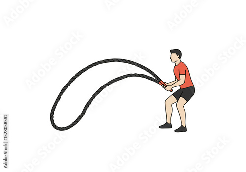A man performs a rope workout, demonstrating a dynamic fitness activity. Clean lines and a minimalist style create a visually appealing illustration for health and wellness content.