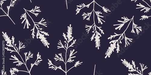 Elegant Botanical Illustration with Leafy Branches Pattern