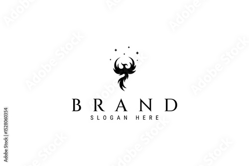 flying phoenix mythological bird logo in black color flat vector design style