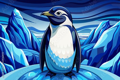 Vector illustration of penguin standing on an icy glacier