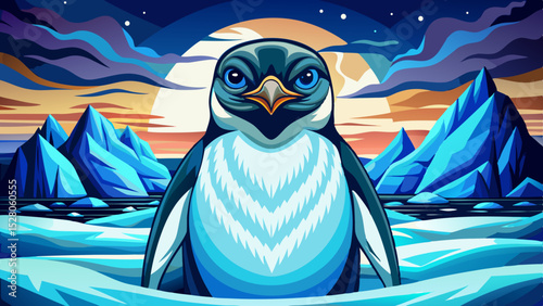 Vector illustration of penguin standing on an icy glacier