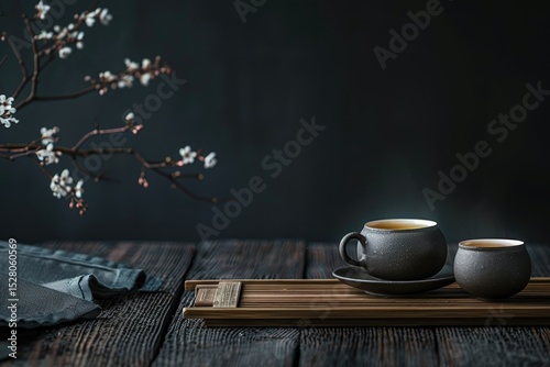 Chinese Tea Set on Tea Desk Chaban on Black Background Chinese Tea Ceremony