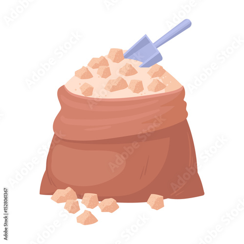 Sugar bag. Sugarcane production bag, sugarcane product textile sackcloth bag flat vector illustration. Agriculture sweet sugar package on white