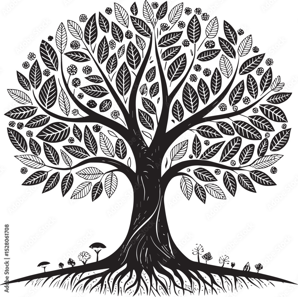 Obraz premium vector tree with leaves, vector tree silhouette,