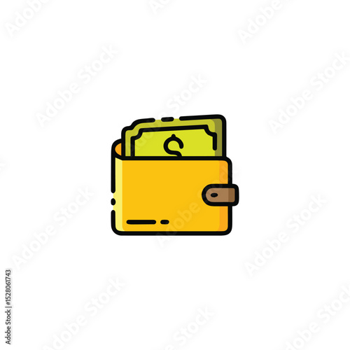 A Wallet icon a studio shot featuring a sleek brown wallet, with a hand extracting vibrant dollar bills symbolizing financial management, savings, and the essence of money.