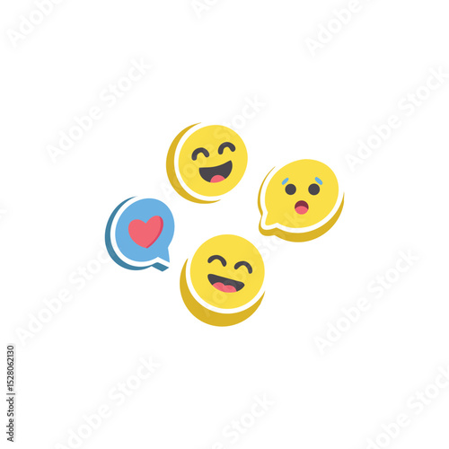 Emoji Stickers Set Expressive Faces for Messaging Apps Vector Illustration on White Background.