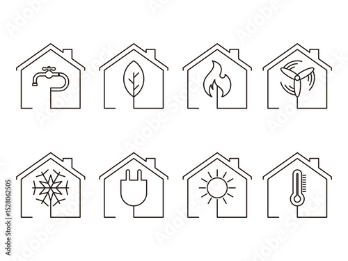 set of chauffage climatization energy, vector illustration, isolated on transparent background