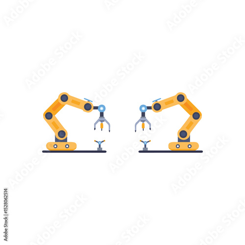 Robotic Arm Assembling Components Automation & Industry Futuristic Technology Vector Isolated on White.