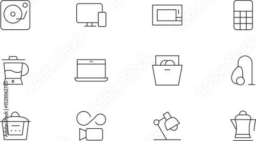 Collection of Minimalist Line Icons Home Appliances, Electronics, and More - 289.eps Vector Graphics