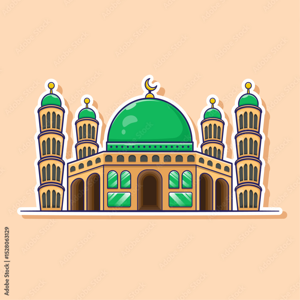 Obraz premium Vector illustration cartoon of Islamic Mosque buildings with Flat style concept suitable used for banner, poster, flyer, brochure and others event