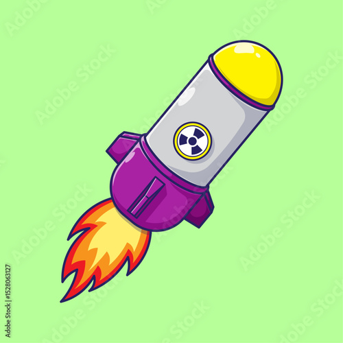 Draw cute nuclear atomic bomb vector graphic illustration cartoon isolated. Rocket bomb sign vector with simple style concept