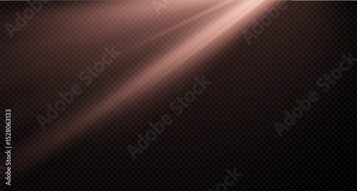 Spotlight on the stage or divine particle rays isolated on a black transparent background. The glow of the rays