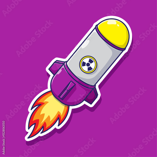 Nuclear atomic bomb sticker illustration cartoon vector with simple concept isolated, Suitable used for games, web, or others event