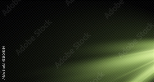 Spotlight on the stage or divine particle rays isolated on a black transparent background. The glow of the rays