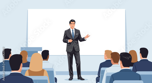 Confident Businessman Delivering a Presentation to Attentive Audience
