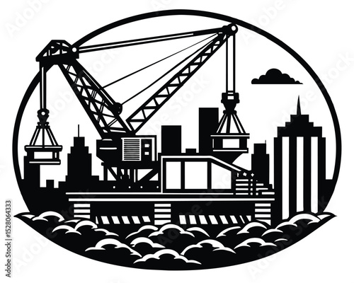 Powerful Crane Lifting Skyline Urban Construction and Industrial Strength