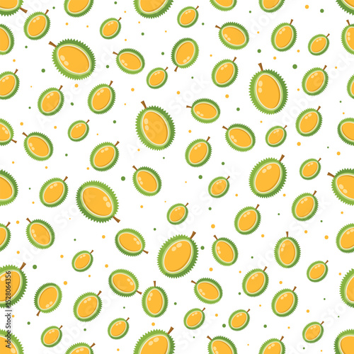 Seamless Durian Fruit Pattern with Spikes and Dots, Exotic Tropical Background