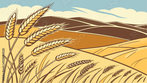 Wheat field. Vector illustration of wheat field in flat style.